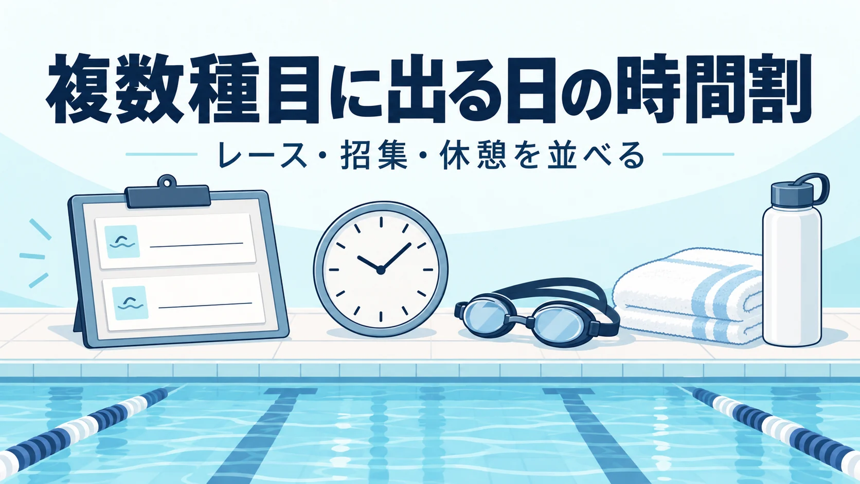 マスターズ水泳で複数種目に出る日の時間割｜招集・アップ・休憩の組み方