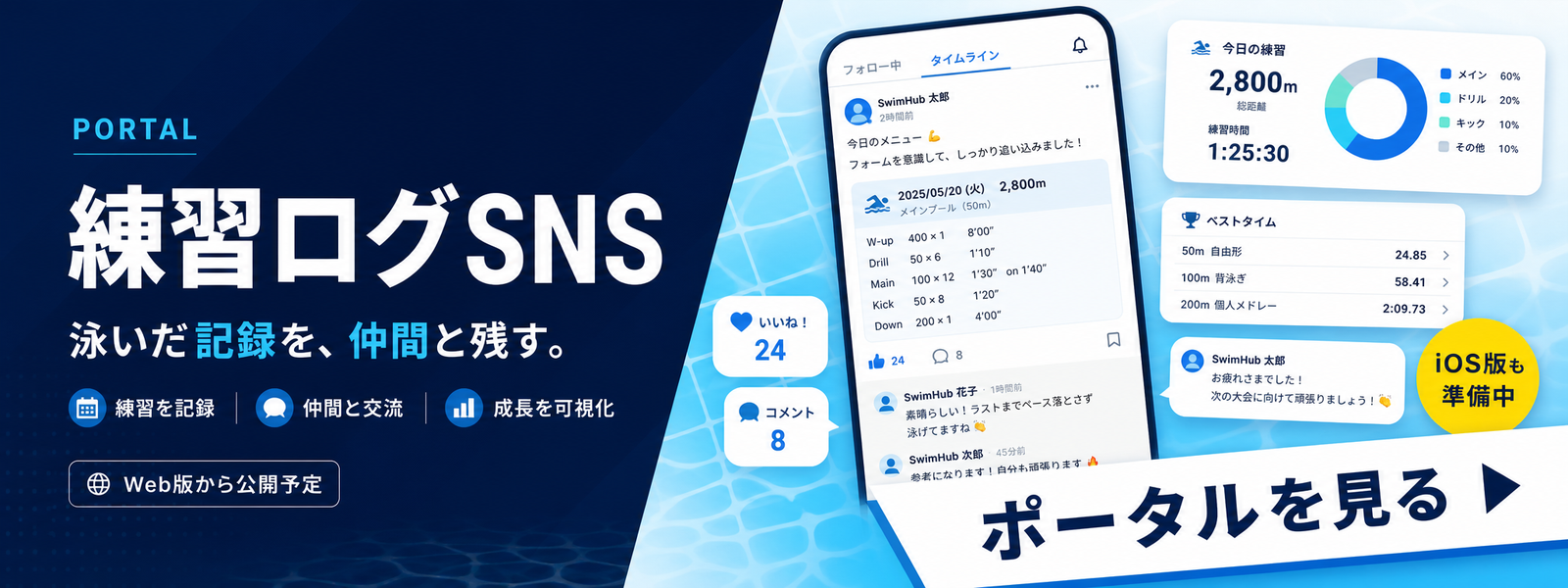 水泳特化練習ログSNSアプリ